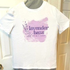 T Swiftie Embroidered White Tee Shirt Theme Song (Lavender Haze ,1989) Size M-L